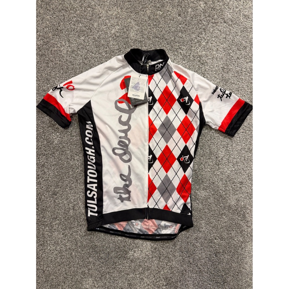 DNA Cycling Jersey Mens M White Tulsa Tough The Deuce Argyle Short Sleeve New
